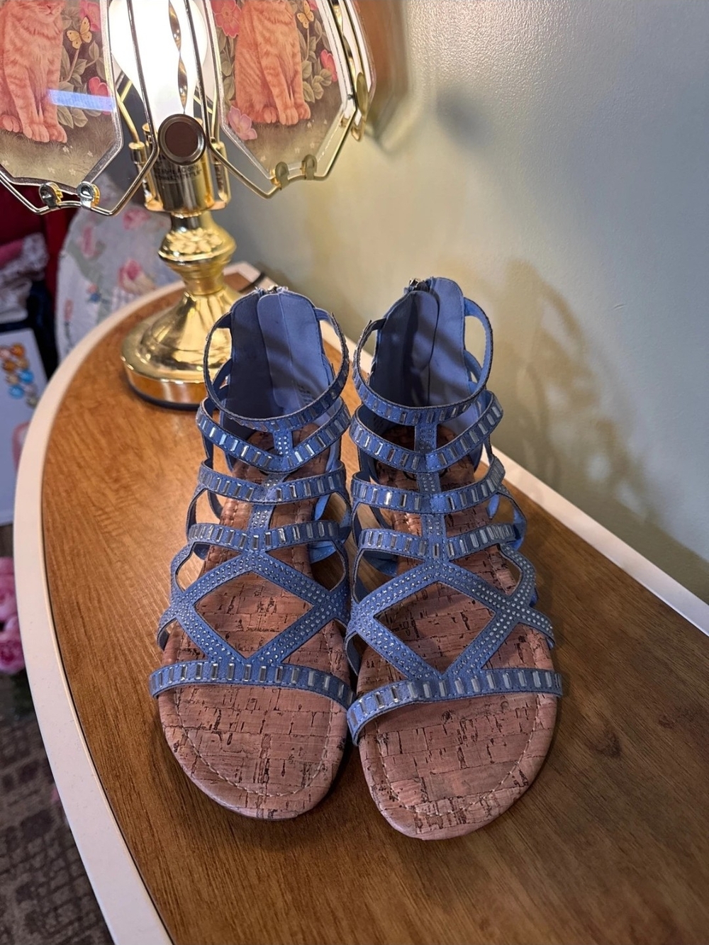 Daisy Fuentes Blue Strappy Cork-Textured Women’s Gladiator Style Sandals
